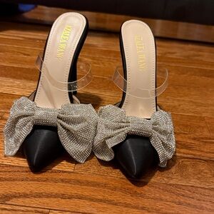 Elegant Black and Silver Heels with Bow Detail